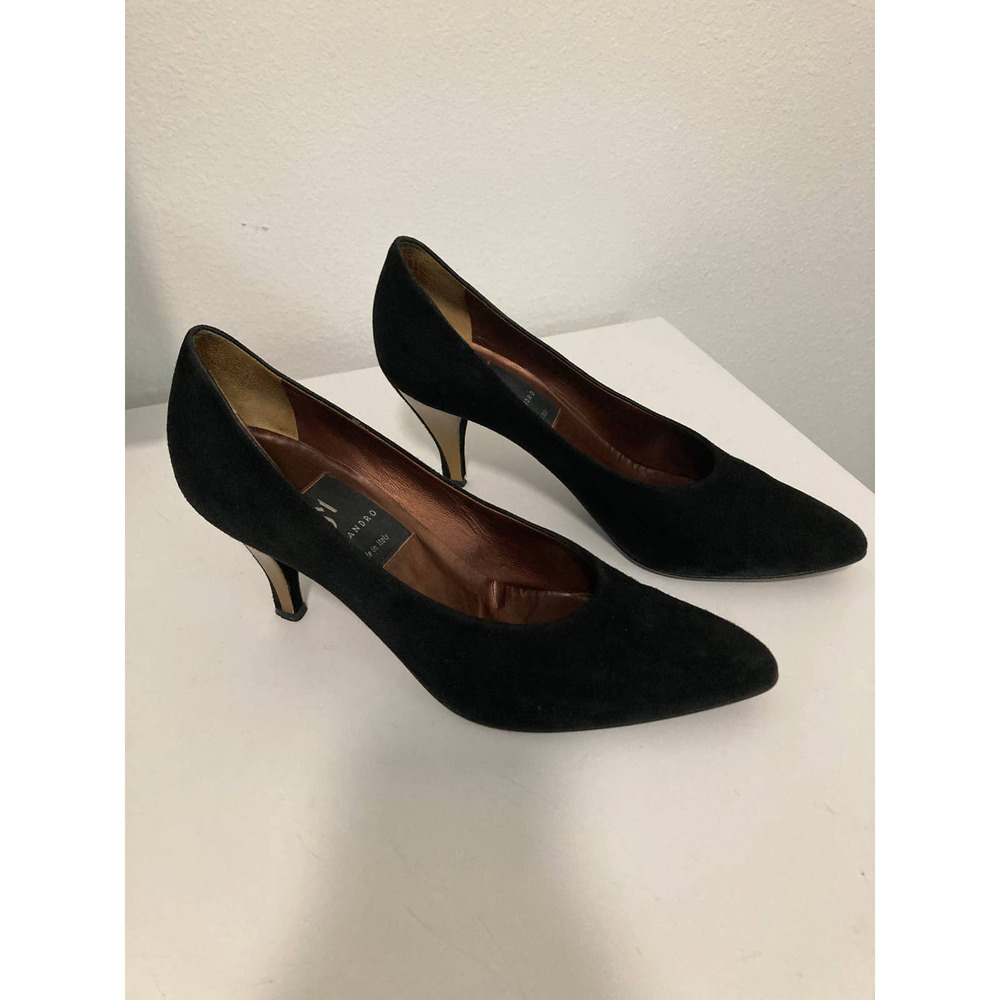 VINTAGE DI SANDRO Sz. 8.5 Black & Gold Suede Heels, Made in Italy